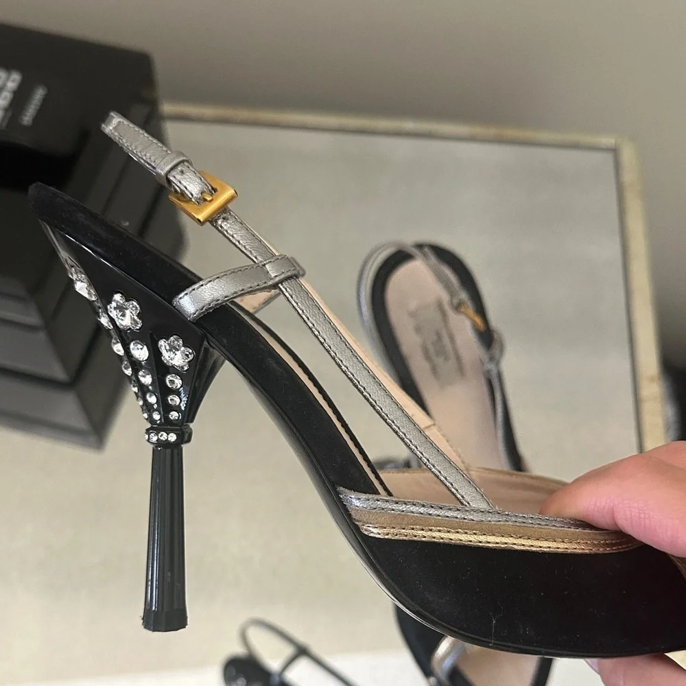 Prada Black and Gold Strappy Heels - Picture 5 of 8